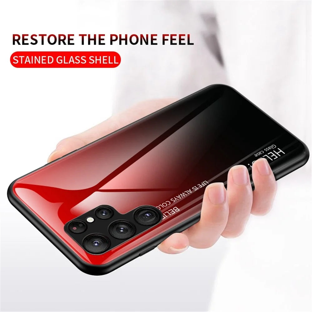 For Samsung Galaxy S23 Ultra Shockproof Case Gradient Color Tempered Glass Phone Case Hard PC Soft TPU Back Cover - Gradient Red Black - 3
