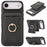 For iPhone Air Case Detachable Card Bag Compatible with MagSafe PU Leather Coated TPU Cover with Ring Kickstand - Black - 1