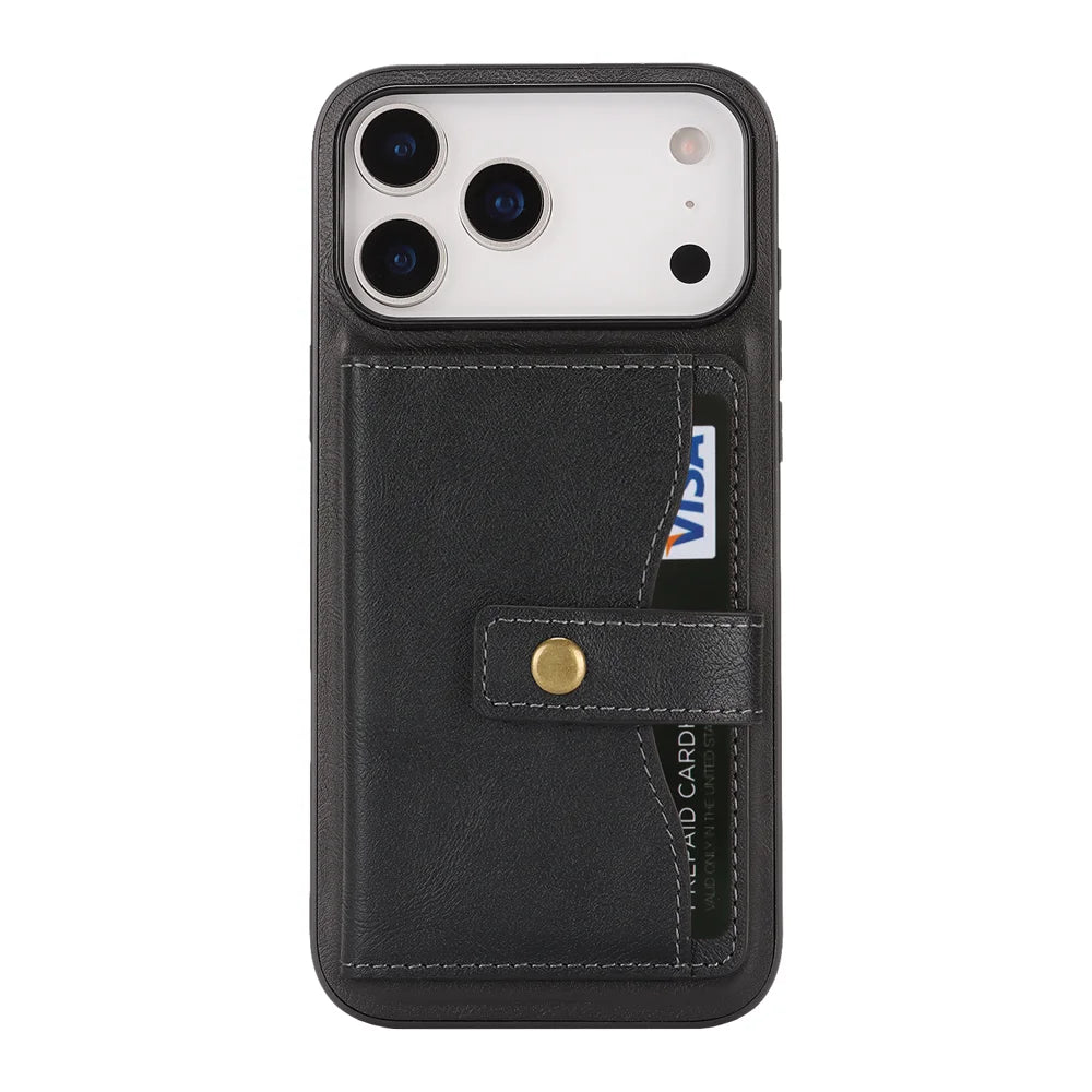 For iPhone 17 Pro Max Kickstand Case Detachable Card Bag Compatible with MagSafe PU Leather Coated TPU Phone Cover - Black - 2