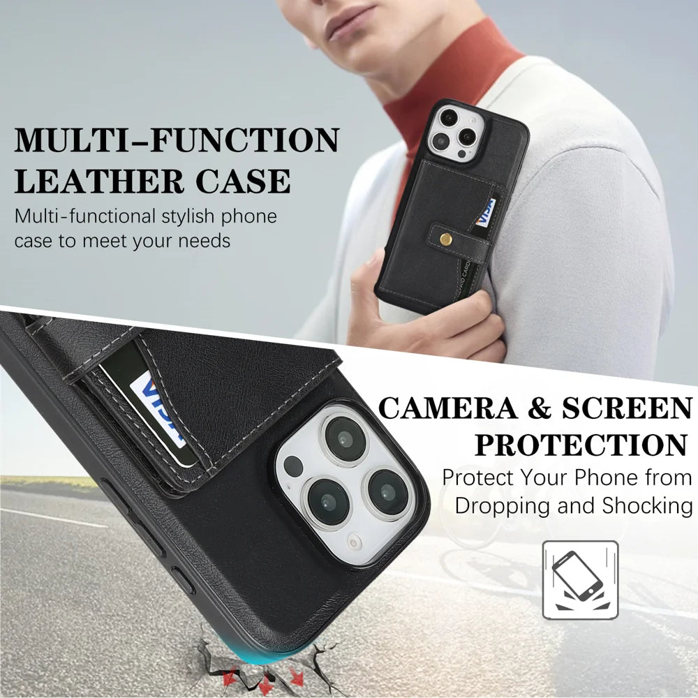 For iPhone 14 Pro Max Kickstand Case Detachable Card Bag Compatible with MagSafe PU Leather Coated TPU Phone Cover - Black - 5