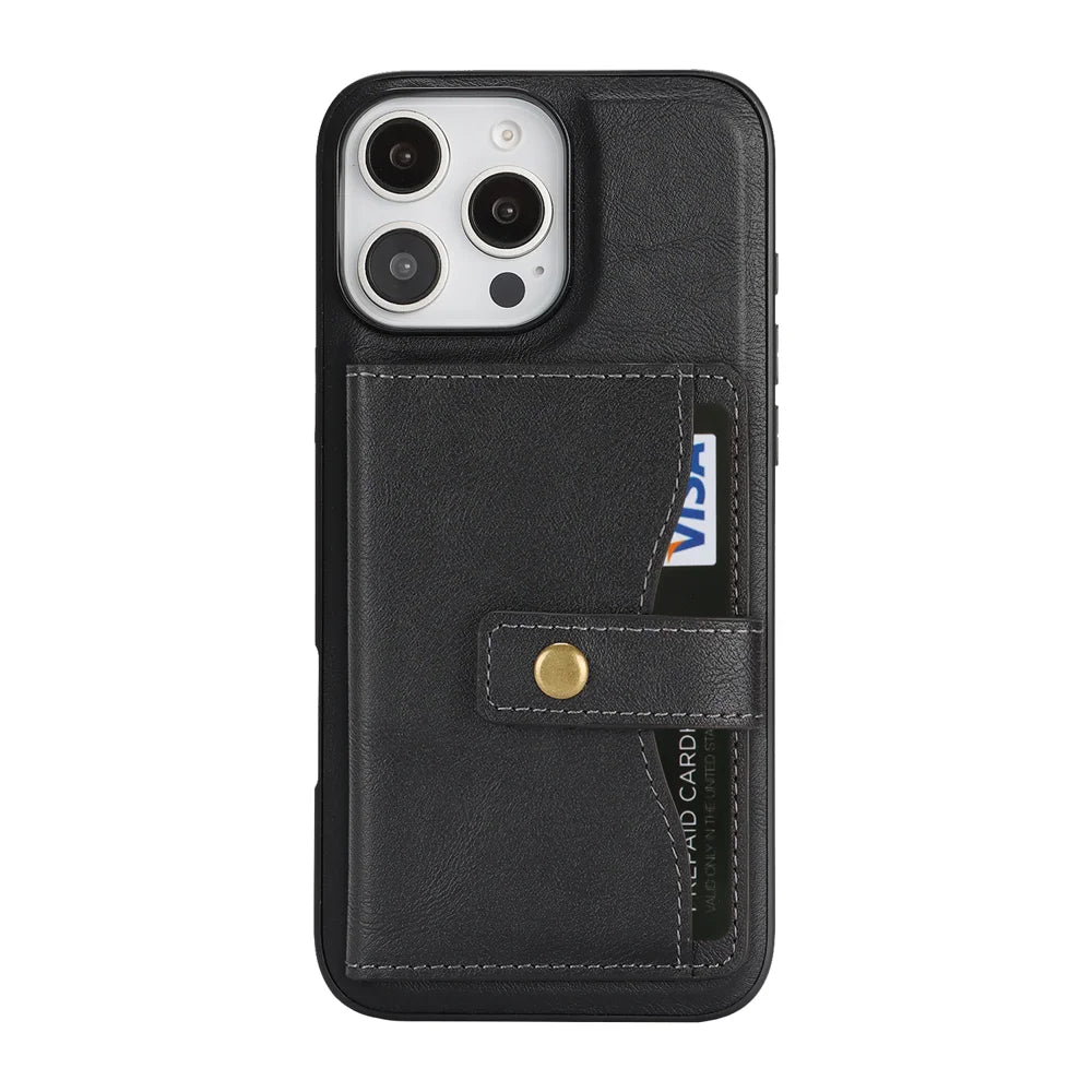 For iPhone 13 Pro Kickstand Case Detachable Card Bag Compatible with MagSafe PU Leather Coated TPU Phone Cover - Black - 2