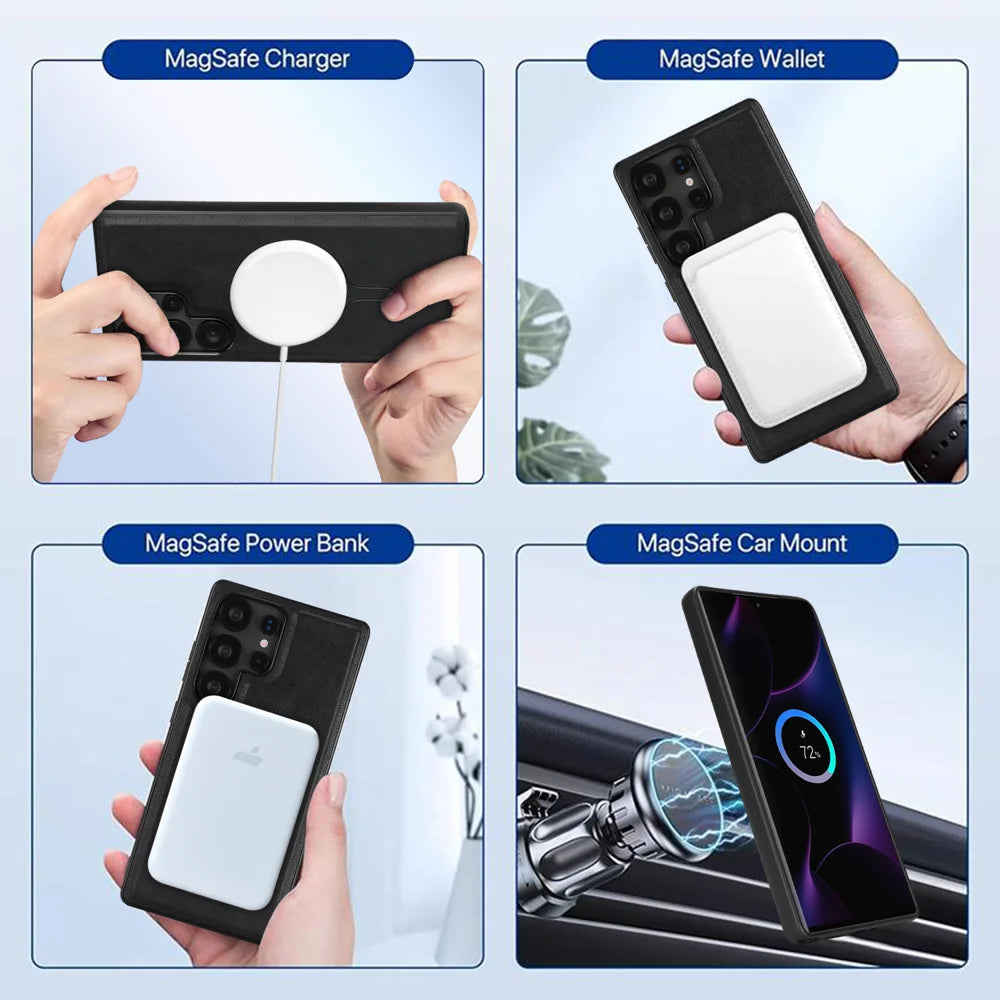 For Samsung Galaxy S25 Ultra Kickstand Case Detachable Card Bag Magnetic Case PU Leather Coated TPU Phone Cover - Black - 6