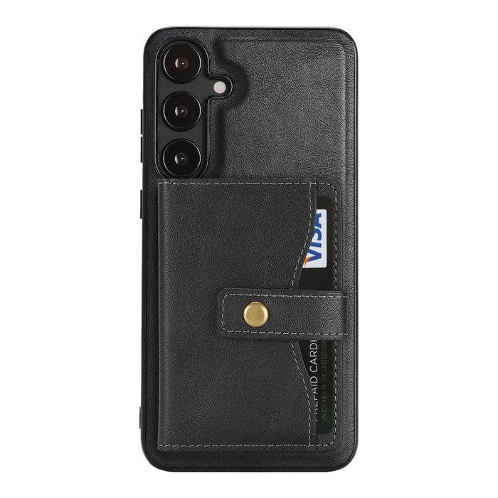For Samsung Galaxy S25 Kickstand Case Detachable Card Bag Magnetic Case PU Leather Coated TPU Phone Cover - Black - 2