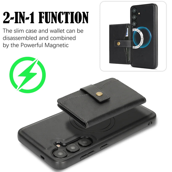 For Samsung Galaxy S25+ Kickstand Case Detachable Card Bag Magnetic Case PU Leather Coated TPU Phone Cover - Black - 3