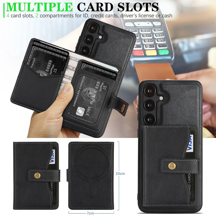For Samsung Galaxy S25+ Kickstand Case Detachable Card Bag Magnetic Case PU Leather Coated TPU Phone Cover - Black - 6
