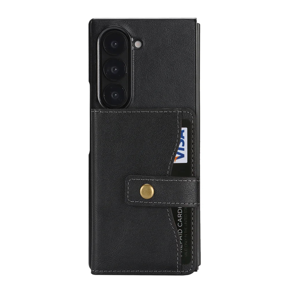 For Samsung Galaxy Z Fold7 5G Kickstand Case Detachable Card Bag Magnetic Case PU Leather Coated TPU Phone Cover - Black - 2