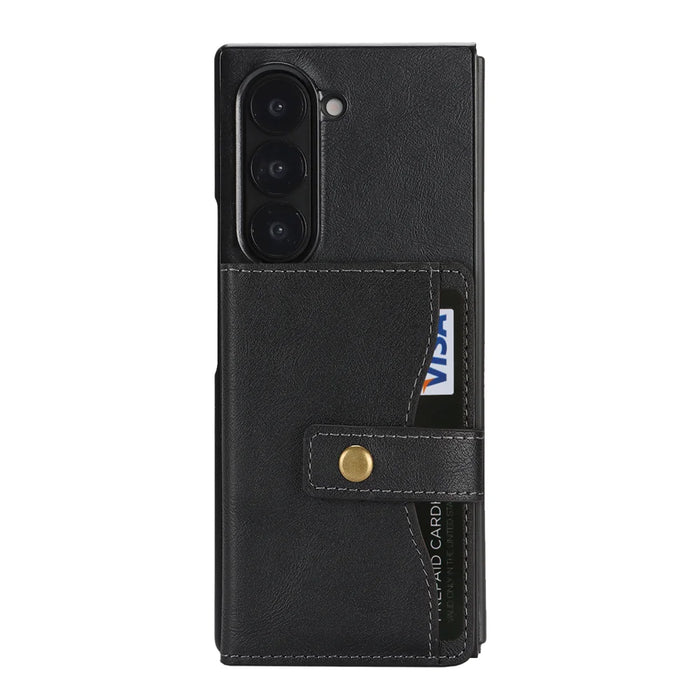 For Samsung Galaxy Z Fold6 5G Kickstand Case Detachable Card Bag Magnetic Case PU Leather Coated TPU Phone Cover - Black - 2