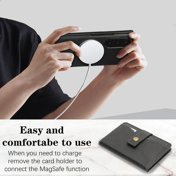 For Samsung Galaxy Z Fold6 5G Kickstand Case Detachable Card Bag Magnetic Case PU Leather Coated TPU Phone Cover - Black - 3