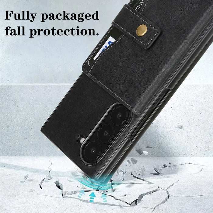 For Samsung Galaxy Z Fold6 5G Kickstand Case Detachable Card Bag Magnetic Case PU Leather Coated TPU Phone Cover - Black - 4