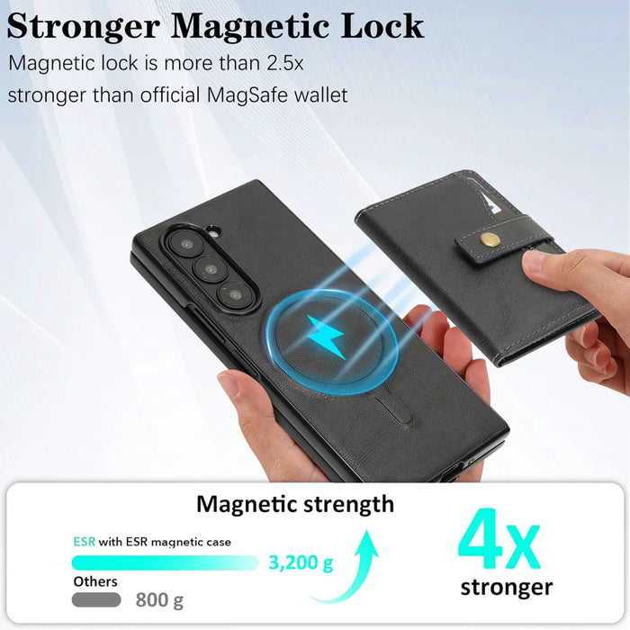For Samsung Galaxy Z Fold6 5G Kickstand Case Detachable Card Bag Magnetic Case PU Leather Coated TPU Phone Cover - Black - 7
