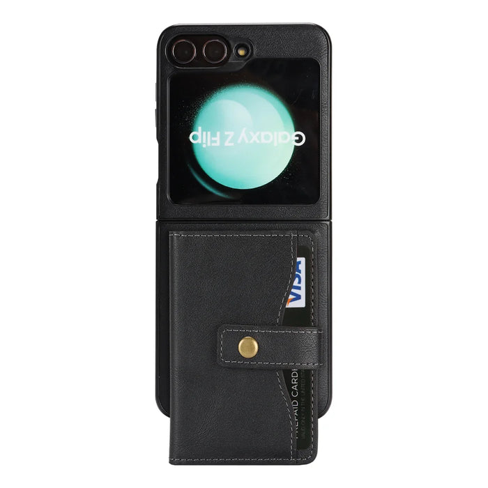 For Samsung Galaxy Z Flip6 5G Kickstand Case Detachable Card Bag Magnetic Case PU Leather Coated TPU Phone Cover - Black - 2