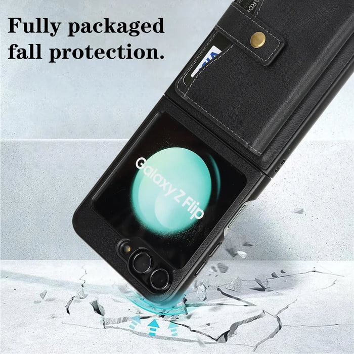 For Samsung Galaxy Z Flip6 5G Kickstand Case Detachable Card Bag Magnetic Case PU Leather Coated TPU Phone Cover - Black - 4