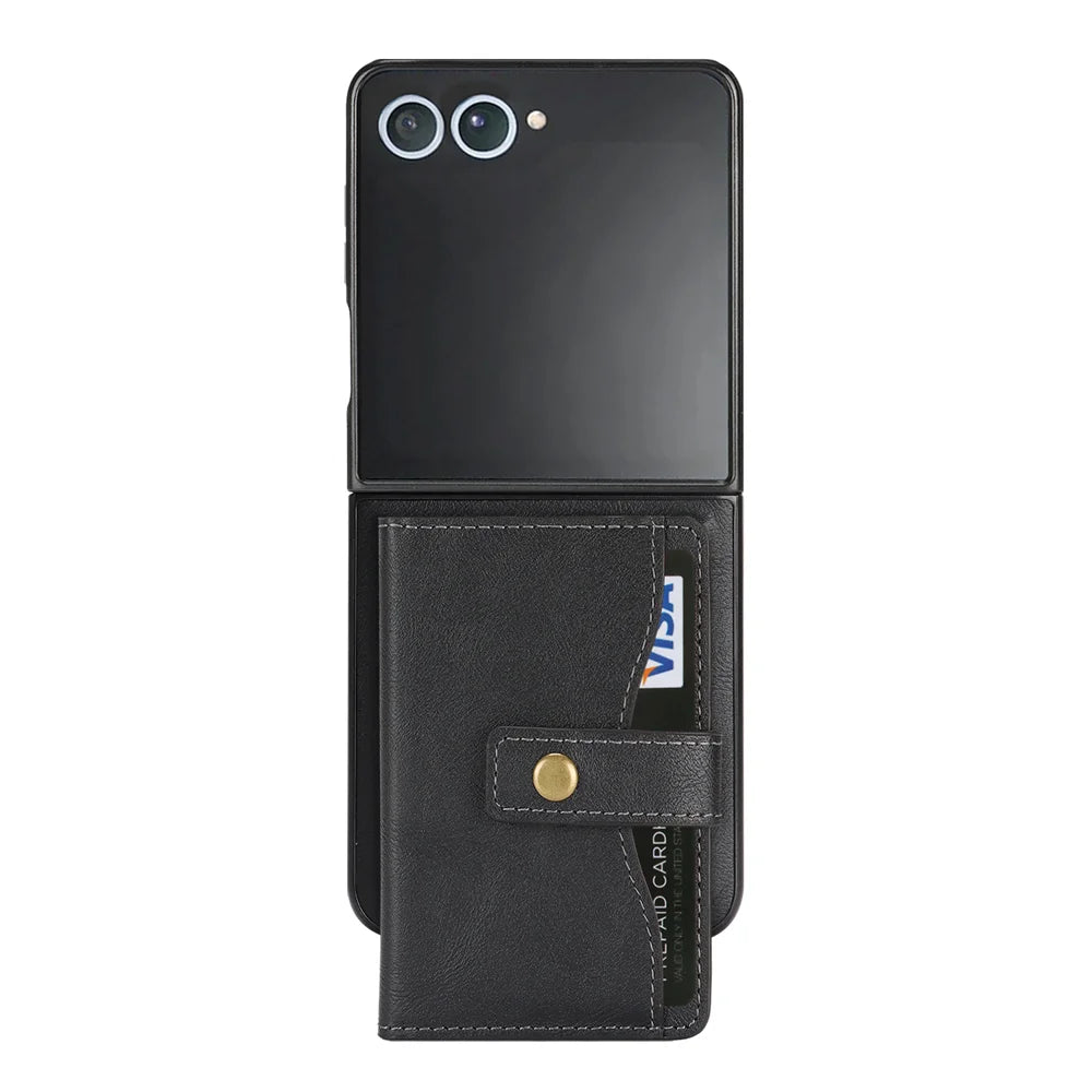 For Samsung Galaxy Z Flip7 5G Kickstand Case Detachable Card Bag Magnetic Case PU Leather Coated TPU Phone Cover - Black - 2