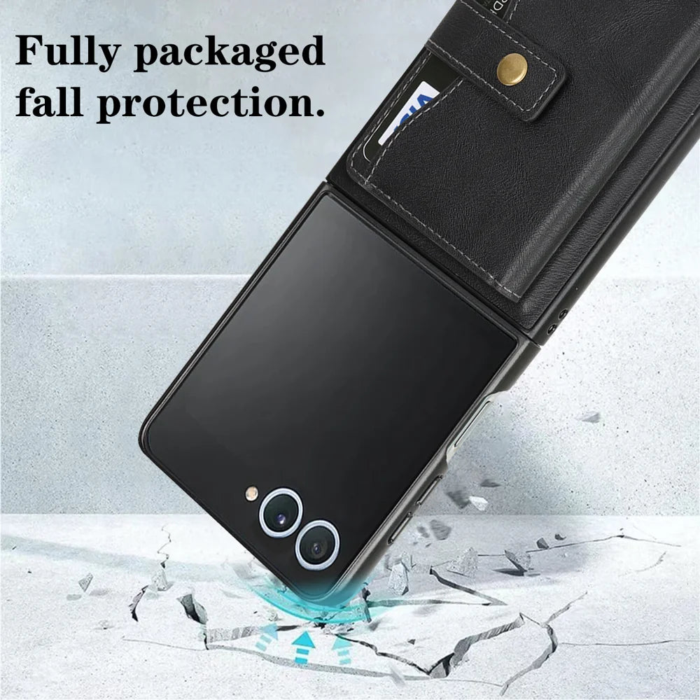 For Samsung Galaxy Z Flip7 5G Kickstand Case Detachable Card Bag Magnetic Case PU Leather Coated TPU Phone Cover - Black - 4