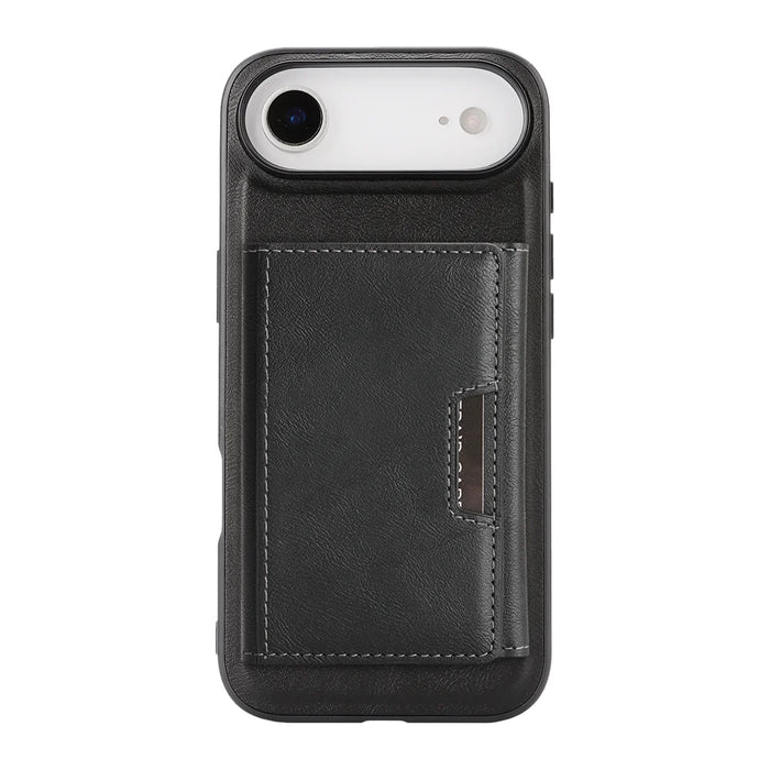 For iPhone Air Kickstand Case Tri-fold Card Bag PU Leather Coated TPU Cover Compatible with MagSafe - Black - 2