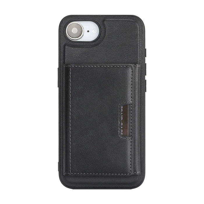 For iPhone 17e / 16e Kickstand Case Tri-fold Card Bag PU Leather Coated TPU Cover Compatible with MagSafe - Black - 2