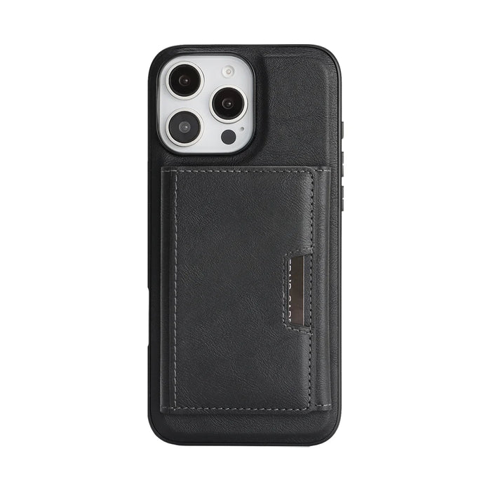For iPhone 14 Pro Max Kickstand Case Tri-fold Card Bag PU Leather Coated TPU Cover Compatible with MagSafe - Black - 2