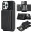 For iPhone 13 Pro Max Kickstand Case Tri-fold Card Bag PU Leather Coated TPU Cover Compatible with MagSafe - Black - 1