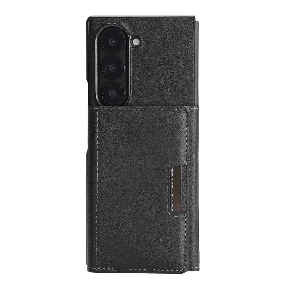 For Samsung Galaxy Z Fold7 5G Kickstand Case Tri-fold Card Bag PU Leather Coated TPU Cover Magnetic Case - Black - 2
