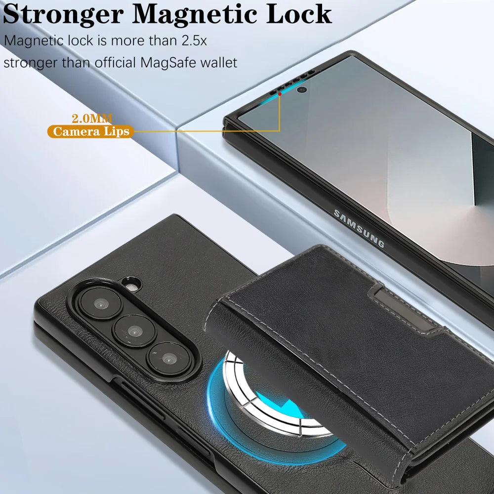 For Samsung Galaxy Z Fold7 5G Kickstand Case Tri-fold Card Bag PU Leather Coated TPU Cover Magnetic Case - Black - 4