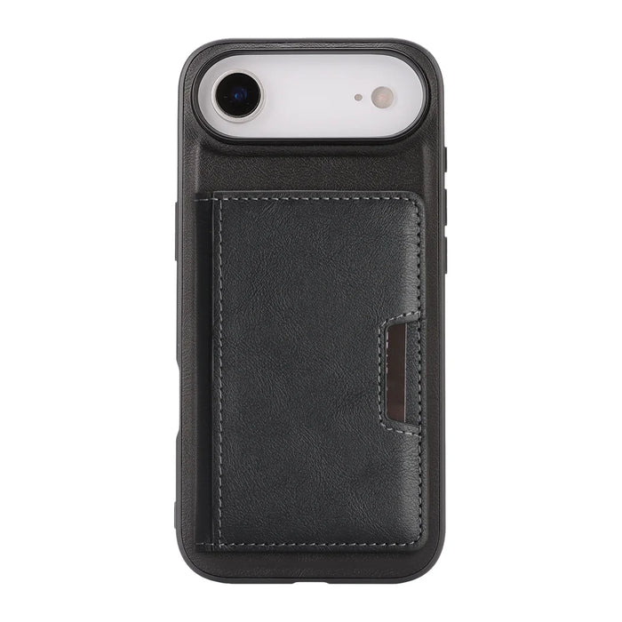 For iPhone Air Kickstand Case Bi-fold Card Bag PU Leather Coated TPU Cover Compatible with MagSafe - Black - 2
