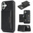 For iPhone 16 Kickstand Case Bi-fold Card Bag PU Leather Coated TPU Cover Compatible with MagSafe - Black - 1