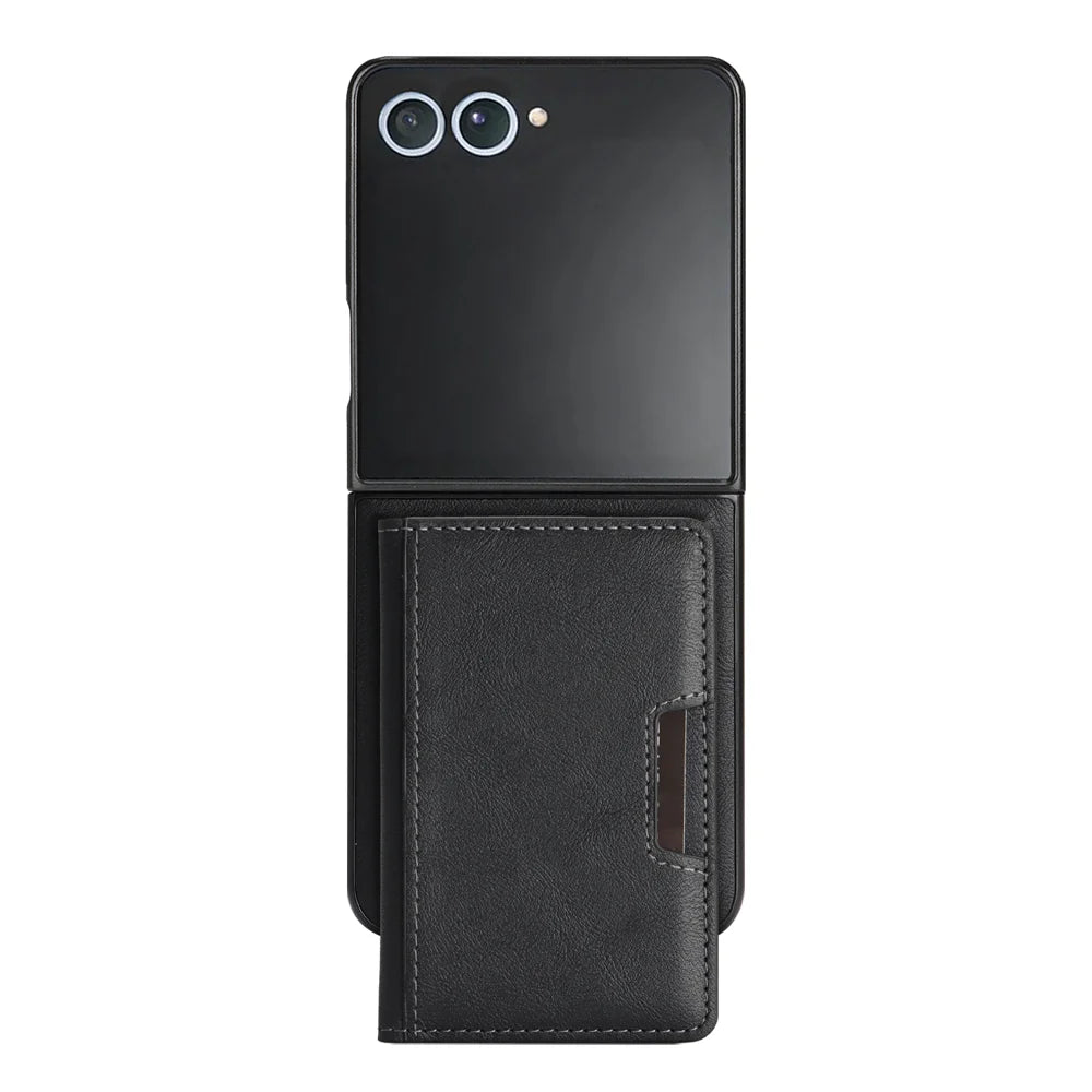 For Samsung Galaxy Z Flip7 5G Kickstand Case Bi-fold Card Bag PU Leather Coated TPU Cover Magnetic Case - Black - 2