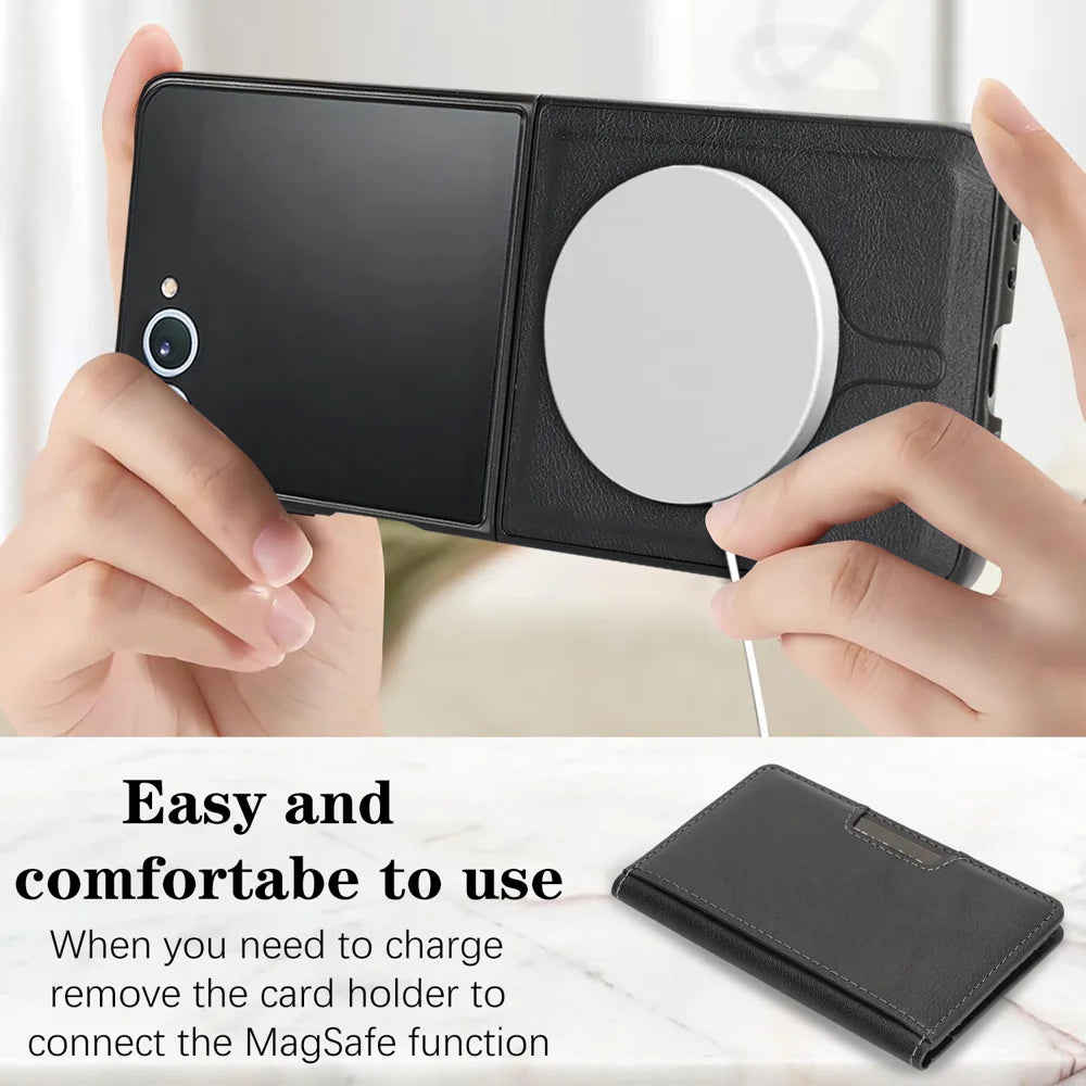 For Samsung Galaxy Z Flip7 5G Kickstand Case Bi-fold Card Bag PU Leather Coated TPU Cover Magnetic Case - Black - 3
