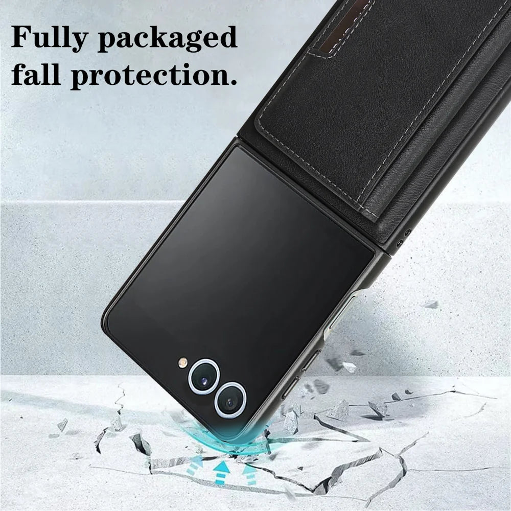 For Samsung Galaxy Z Flip7 5G Kickstand Case Bi-fold Card Bag PU Leather Coated TPU Cover Magnetic Case - Black - 4