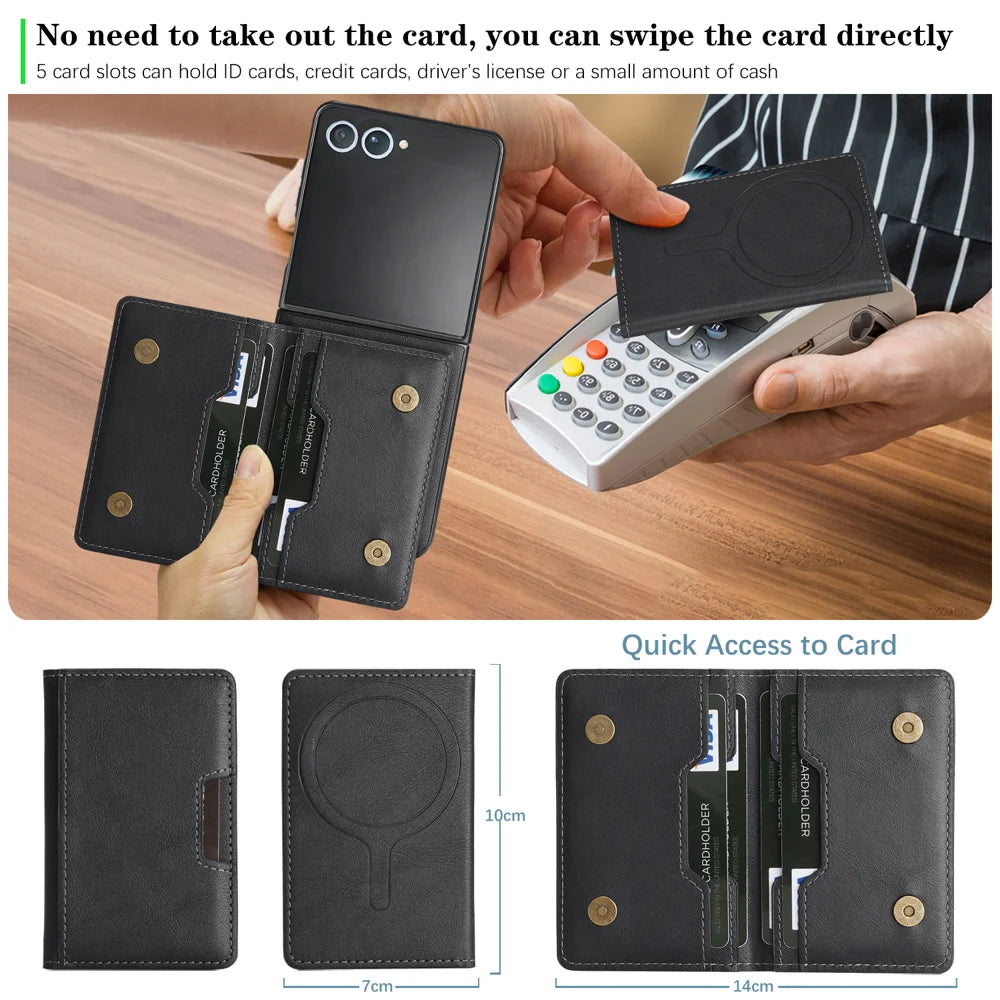 For Samsung Galaxy Z Flip7 5G Kickstand Case Bi-fold Card Bag PU Leather Coated TPU Cover Magnetic Case - Black - 6
