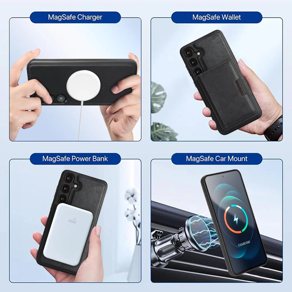For Samsung Galaxy S25+ Kickstand Case Bi-fold Card Bag PU Leather Coated TPU Cover Magnetic Case - Black - 7