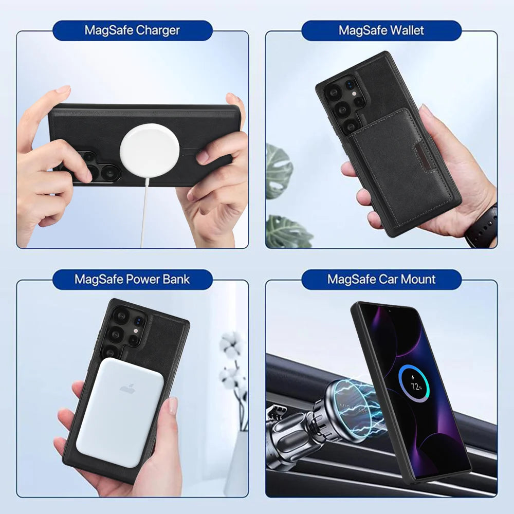 For Samsung Galaxy S25 Ultra Kickstand Case Bi-fold Card Bag PU Leather Coated TPU Cover Magnetic Case - Black - 7