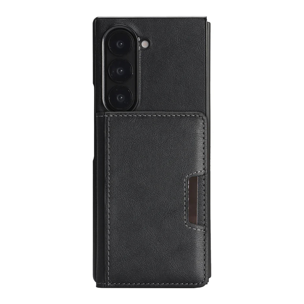 For Samsung Galaxy Z Fold6 5G Kickstand Case Bi-fold Card Bag PU Leather Coated TPU Cover Magnetic Case - Black - 2