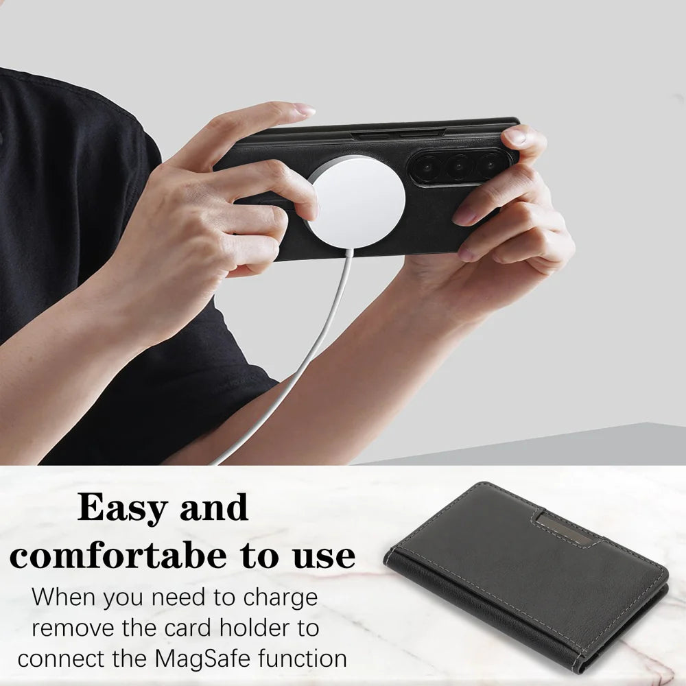 For Samsung Galaxy Z Fold7 5G Kickstand Case Bi-fold Card Bag PU Leather Coated TPU Cover Magnetic Case - Black - 3