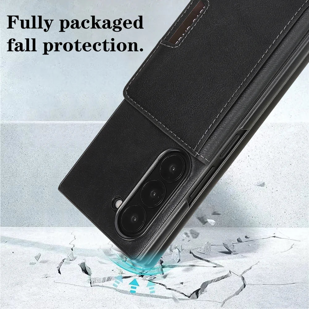 For Samsung Galaxy Z Fold7 5G Kickstand Case Bi-fold Card Bag PU Leather Coated TPU Cover Magnetic Case - Black - 4