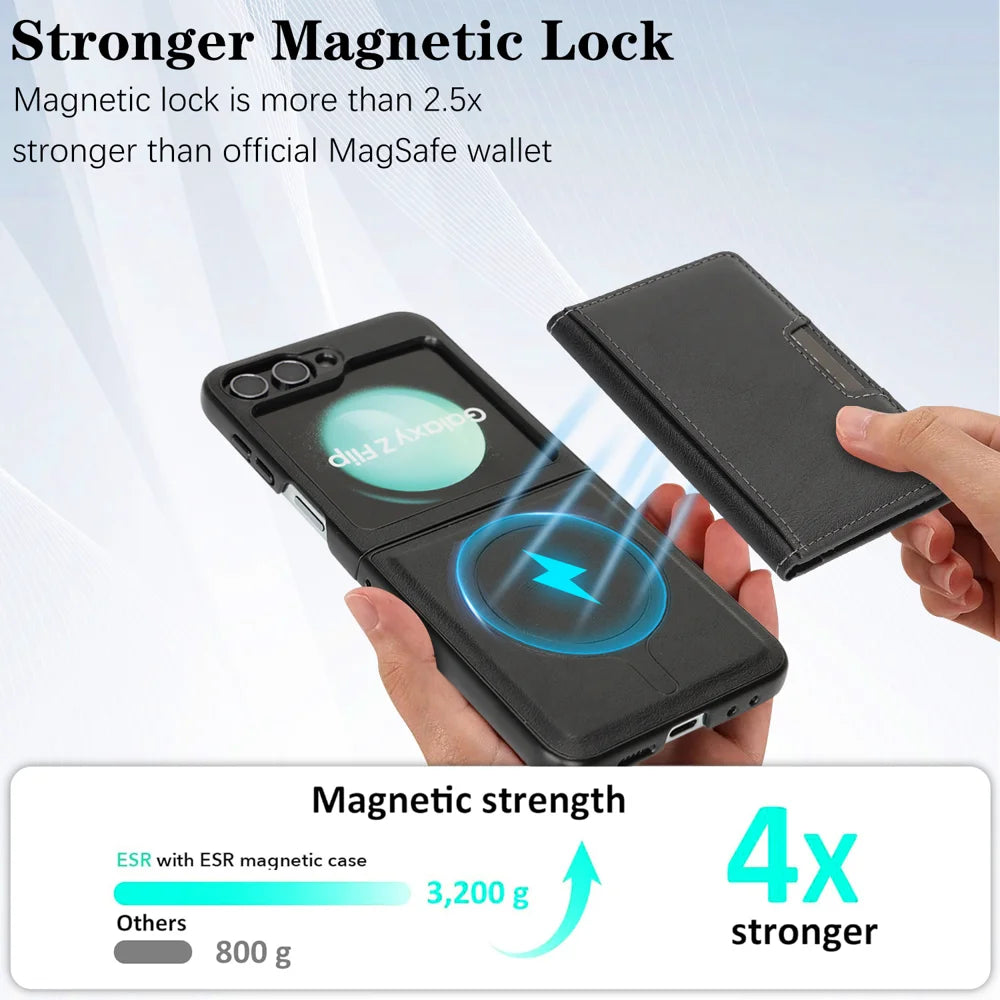 For Samsung Galaxy Z Flip6 5G Kickstand Case Bi-fold Card Bag PU Leather Coated TPU Cover Magnetic Case - Black - 7