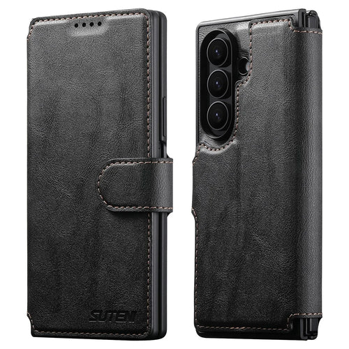 SUTENI Q-05 For Samsung Galaxy Z Fold7 5G Wallet Case 2 in 1 Detachable Leather Flip Phone Cover with Stand - Black - 1