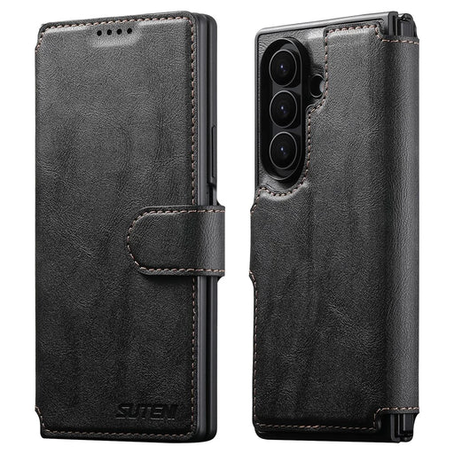 SUTENI Q-05 For Samsung Galaxy Z Fold7 5G Wallet Case 2 in 1 Detachable Leather Flip Phone Cover with Stand - Black - 1