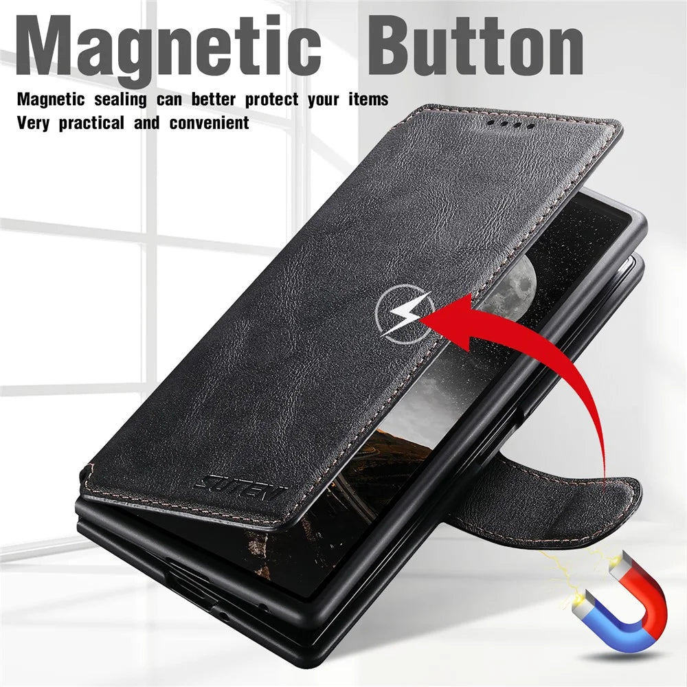 SUTENI Q-05 For Samsung Galaxy Z Fold7 5G Wallet Case 2 in 1 Detachable Leather Flip Phone Cover with Stand - Black - 6