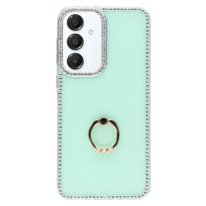 For Samsung Galaxy S26 Case with Ring Kickstand Rhinestone Edge TPU + PC IMD Phone Cover - Glitter Light Green - 1