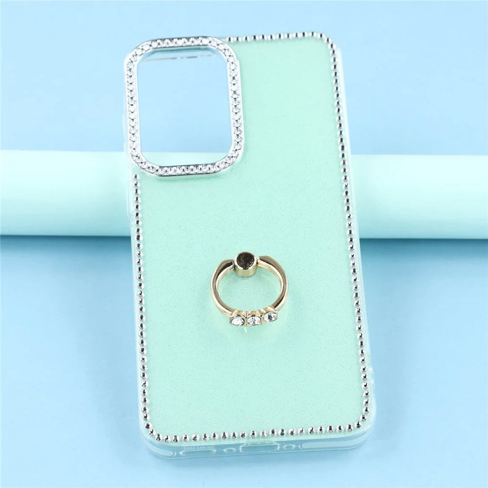 For Samsung Galaxy S26 Case with Ring Kickstand Rhinestone Edge TPU + PC IMD Phone Cover - Glitter Light Green - 4