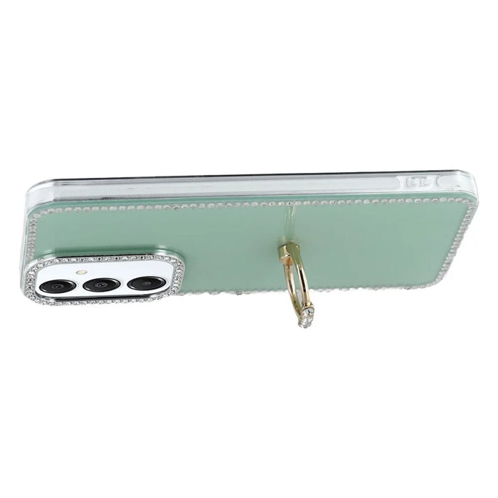 For Samsung Galaxy S26+ Case with Ring Kickstand Rhinestone Edge TPU + PC IMD Phone Cover - Glitter Light Green - 2