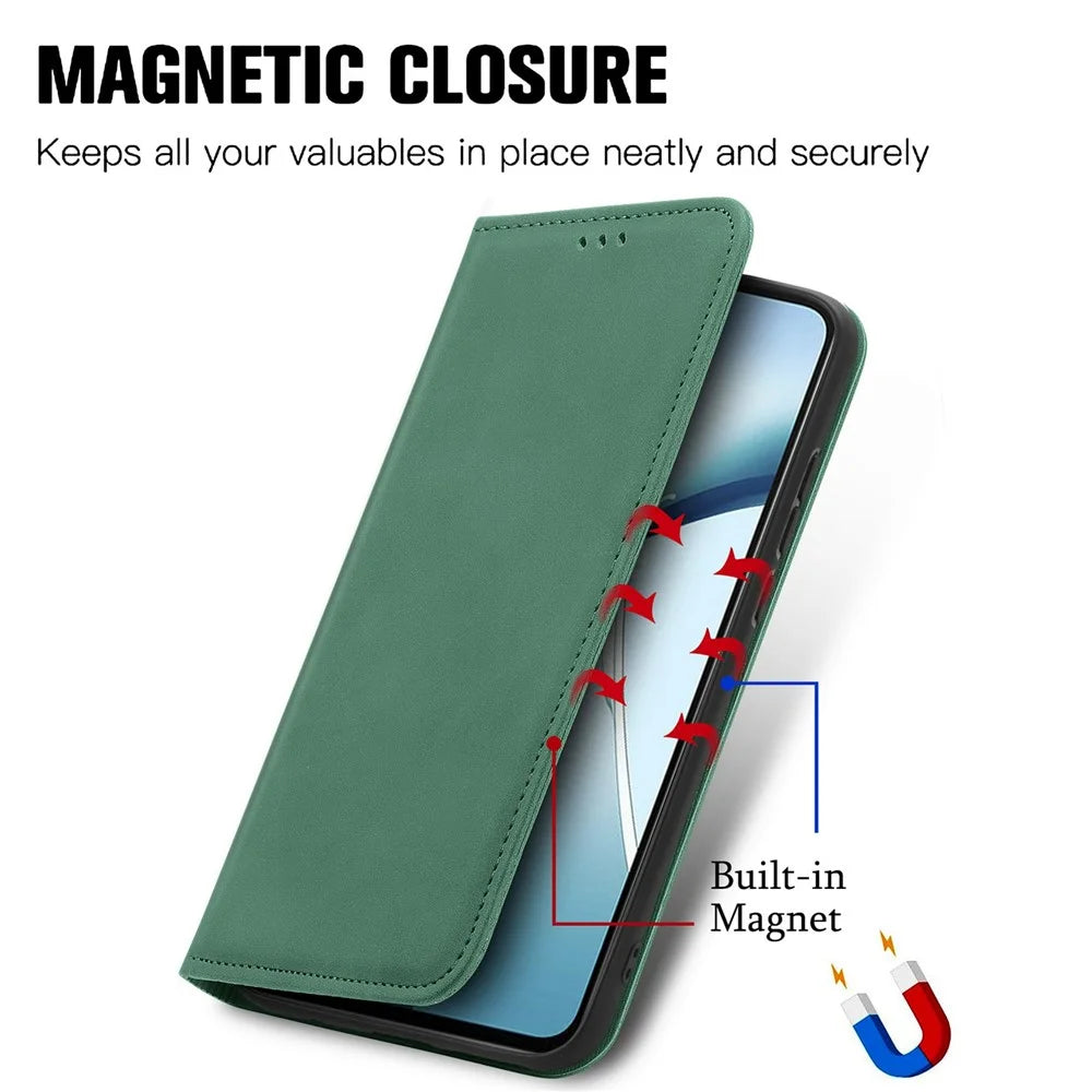 For Blackview Color 6 Leather Case with Card Holder Magnetic Absorption Phone Cover - Green - 4