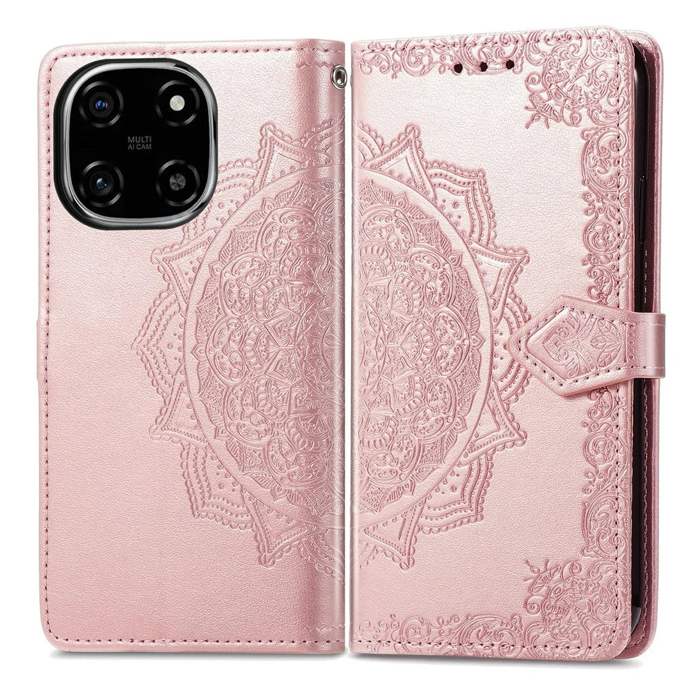 For Blackview Color 6 Case Wallet Mandala Flower Leather Phone Cover Stand View - Rose Gold - 1