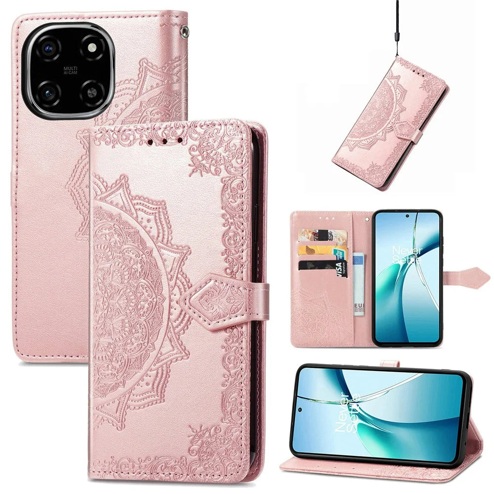 For Blackview Color 6 Case Wallet Mandala Flower Leather Phone Cover Stand View - Rose Gold - 4
