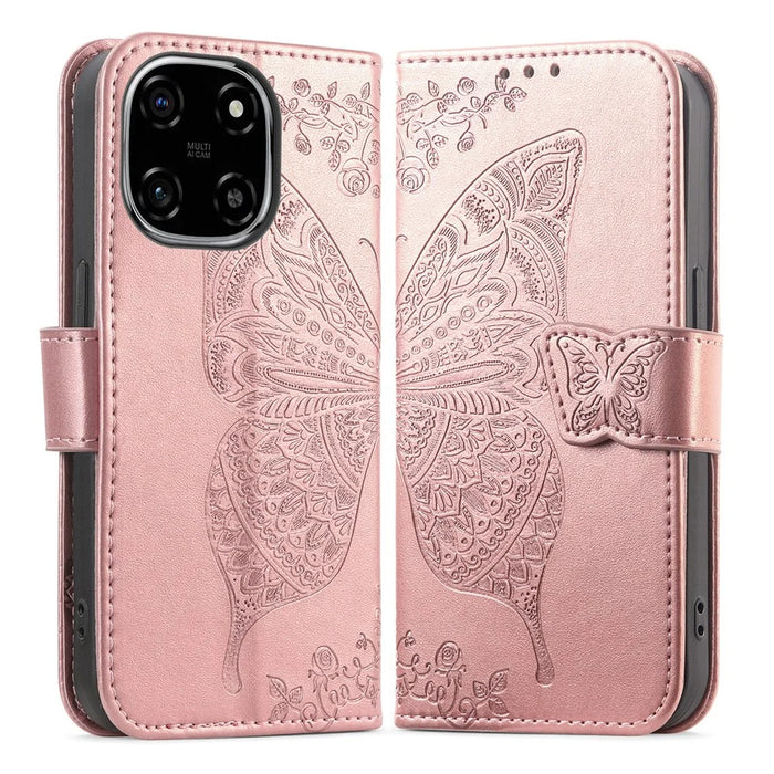 For Blackview Color 6 Case with Strap Butterfly Pattern PU Leather Wallet Phone Cover - Rose Gold - 1