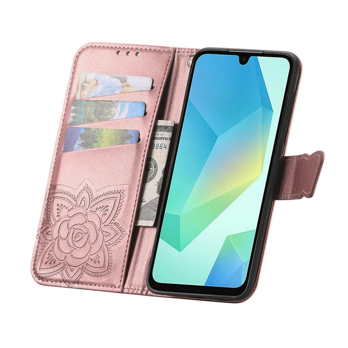 For Blackview Color 6 Case with Strap Butterfly Pattern PU Leather Wallet Phone Cover - Rose Gold - 2