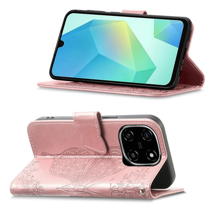 For Blackview Color 6 Case with Strap Butterfly Pattern PU Leather Wallet Phone Cover - Rose Gold - 3