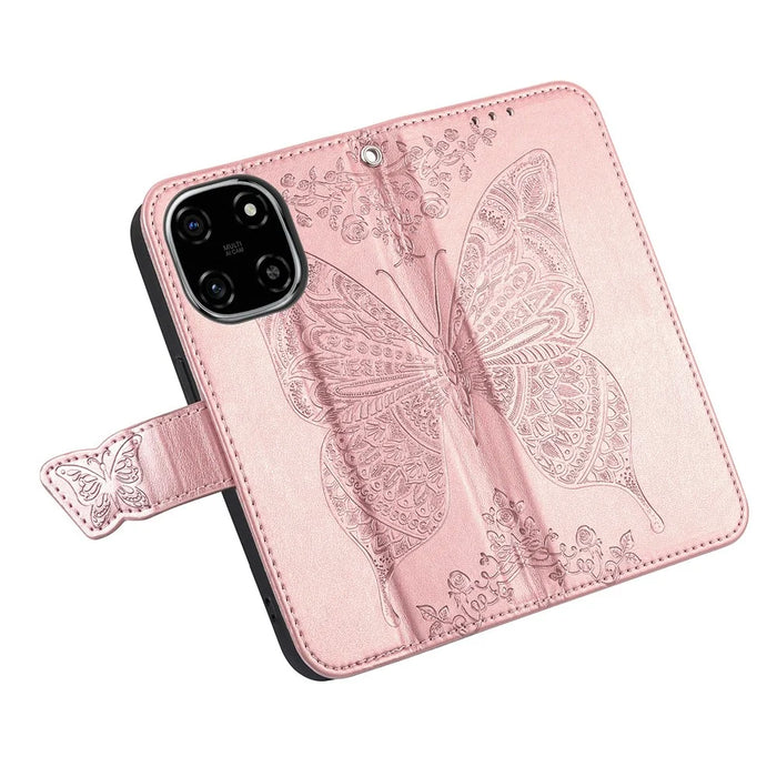 For Blackview Color 6 Case with Strap Butterfly Pattern PU Leather Wallet Phone Cover - Rose Gold - 4