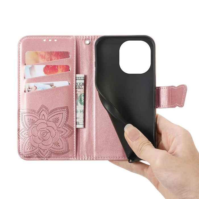For Blackview Color 6 Case with Strap Butterfly Pattern PU Leather Wallet Phone Cover - Rose Gold - 5